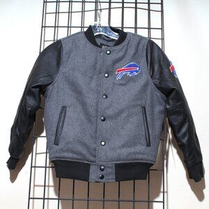 NWT Buffalo Bills Boys Wool Bomber Varsity Jacket Black/Gray Size Small (8)